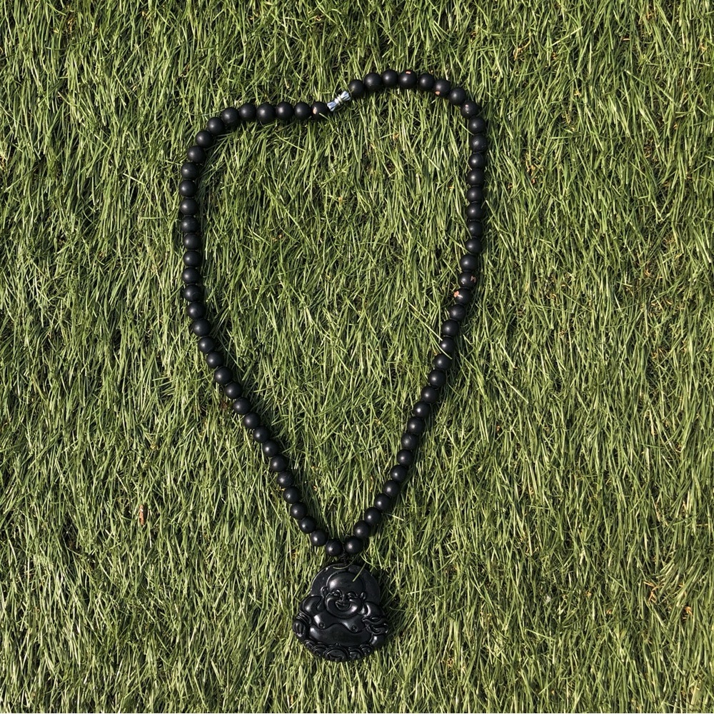 Natural ice kind of ObsidianHappy Laughing Maitreya Buddha Monk necklace pendant